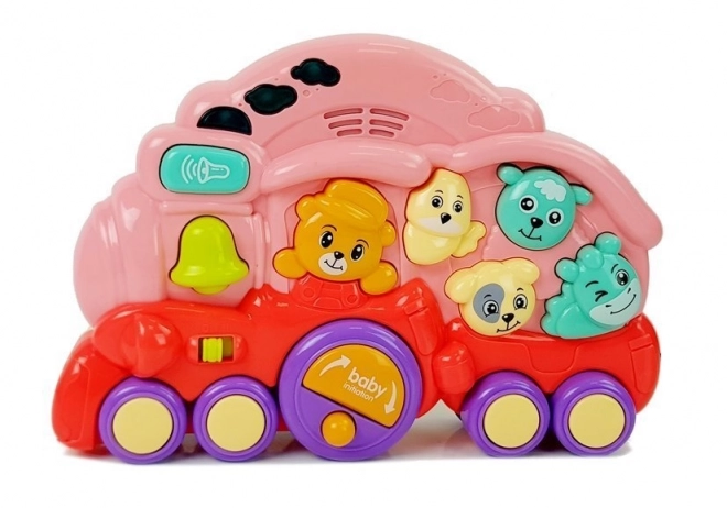 Locomotive rose interactive avec animaux et effets lumineux