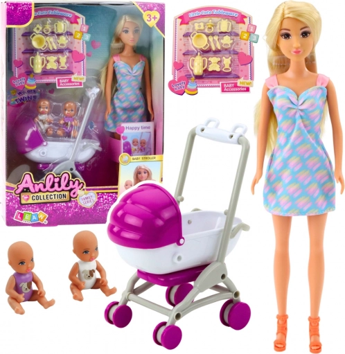 Poupée Anlily avec poussette et deux enfants