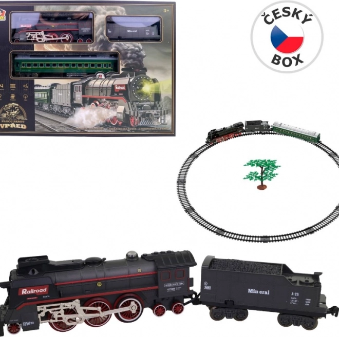Ensemble de Train avec Locomotive à Vapeur sur Batterie avec Lumière et Son