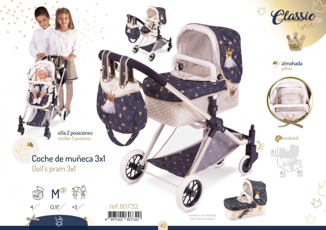 DeCuevas 80732 Poussette pour poupées 3 en 1 XL avec sac Classic Gold 2020 - 81 cm