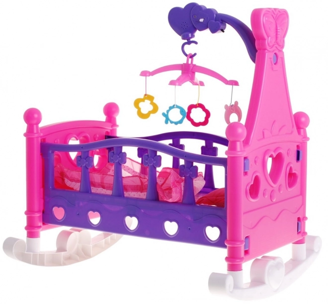 Berceau pour poupées 2 en 1 pour enfants 3+ Mobile avec sons + Linge de lit pour poupées + Maison de jeu