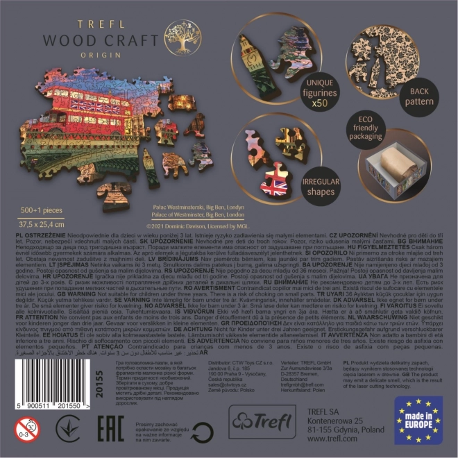 Puzzle TREFL Wood Craft Origin palais de Westminster avec Big Ben 501 pièces