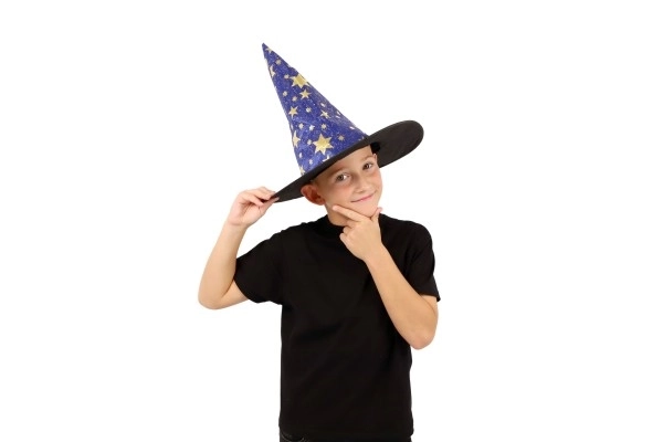 Chapeau de sorcier pour enfants diamètre 38cm bleu-or dans un sac carnaval