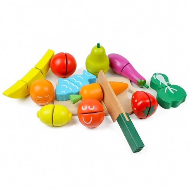 Fruits et légumes en bois à découper 13 pièces Ecotoys