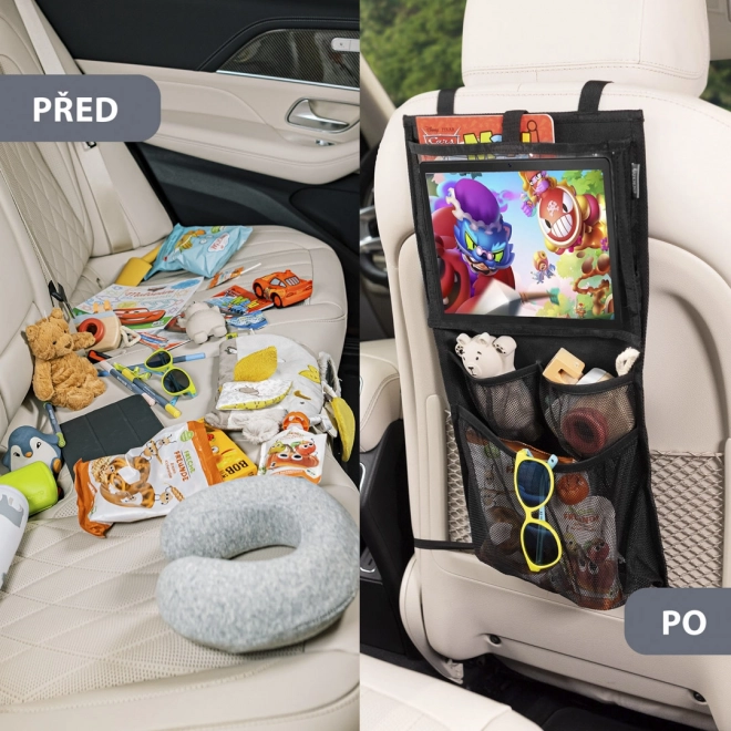 Organisateur de siège + poche pour tablette et jouets
