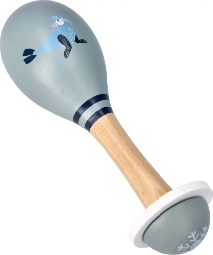 Maracas en bois avec phoque pour enfants 16 × 5 cm