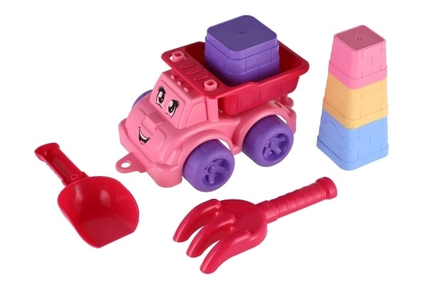 Ensemble pour le sable 6pcs voiture en plastique à roue libre avec accessoires 2 couleurs dans un filet 16x13x21cm 12m+
