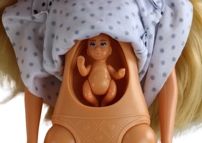 Poupée enceinte avec enfant et accessoires