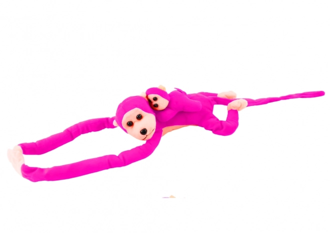 Singe en peluche avec bébé en rose 90 cm