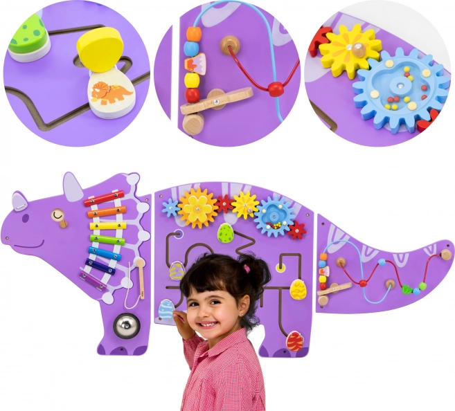 tableau sensoriel mural en bois triceratops