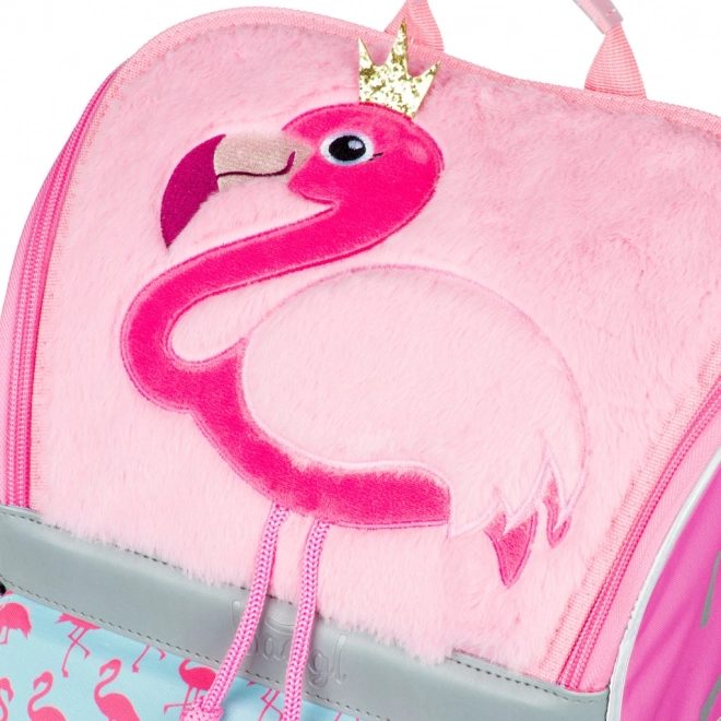 Cartable scolaire avec motif flamant rose