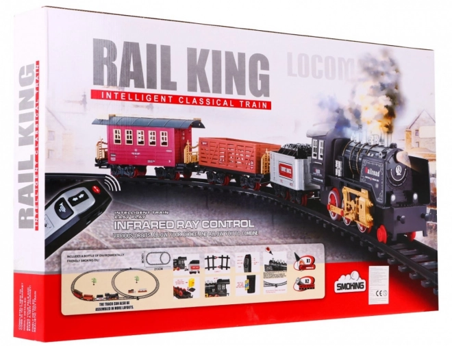 Train télécommandé avec rails pour enfants 3+ Fonction fumée + sons Lumières