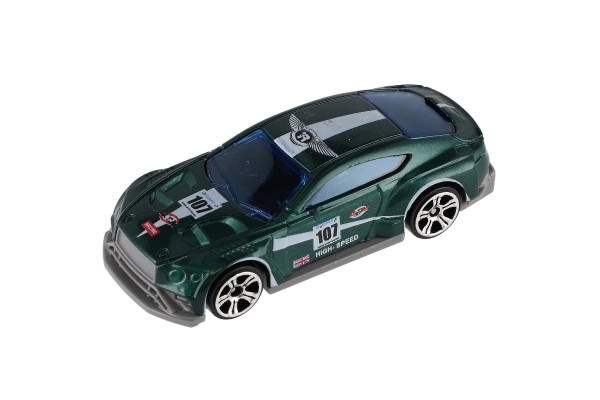 Voiture de course 6 pièces métal/plastique 8cm en roue libre dans une boîte 10,5x27x4cm