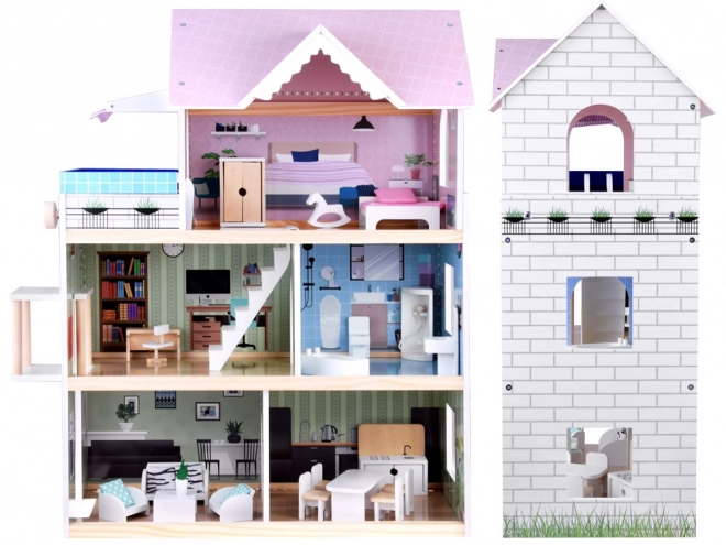 Maison de poupées en bois avec piscine et éclairage LED