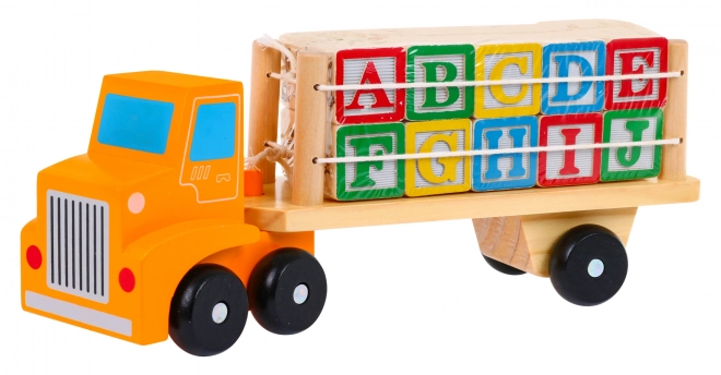 Camion en bois avec remorque et blocs pour enfants 2+ Jouet éducatif + blocs avec lettres et chiffres