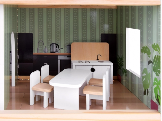 Maison de poupées en bois avec piscine et éclairage LED