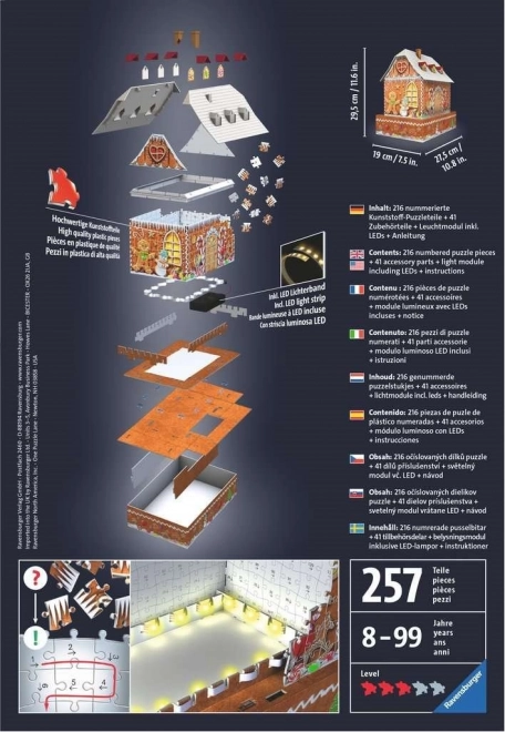 RAVENSBURGER Puzzle 3D lumineux Édition de nuit Maison en pain d'épices 216 pièces