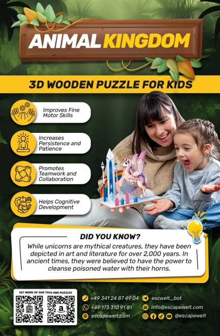 Puzzle 3D en bois Licorne