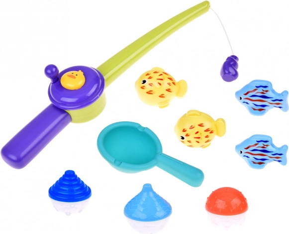 Table bleue d'eau avec roue à aubes et accessoires de pêche