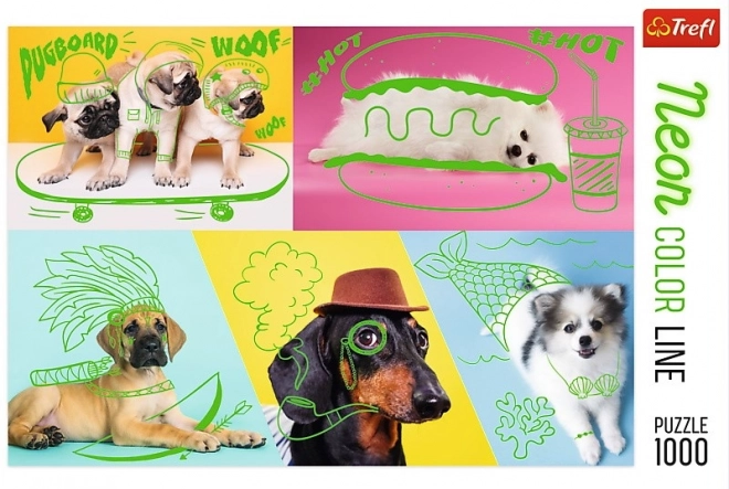 Puzzle 1000 pcs Ligne Couleur Néon - Chiens fous