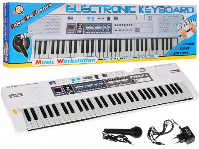 Ensemble de clavier pour enfants blanc avec microphone, enregistrement et haut-parleurs stéréo