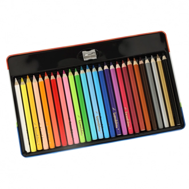 BAMBINO Crayons de couleur en cadre en bois, boîte métallique