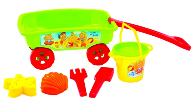 Chariot joyeux avec ensemble coloré pour le sable