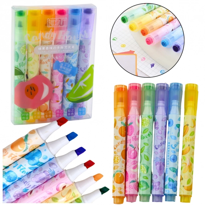 Surligneurs fruités colorés avec tampon - ensemble de 6 pièces