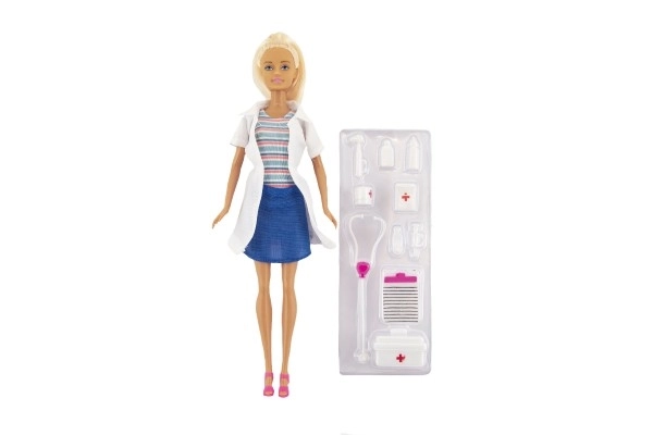 Poupon docteur plastique 30cm avec accessoires en boîte 20x33x5cm