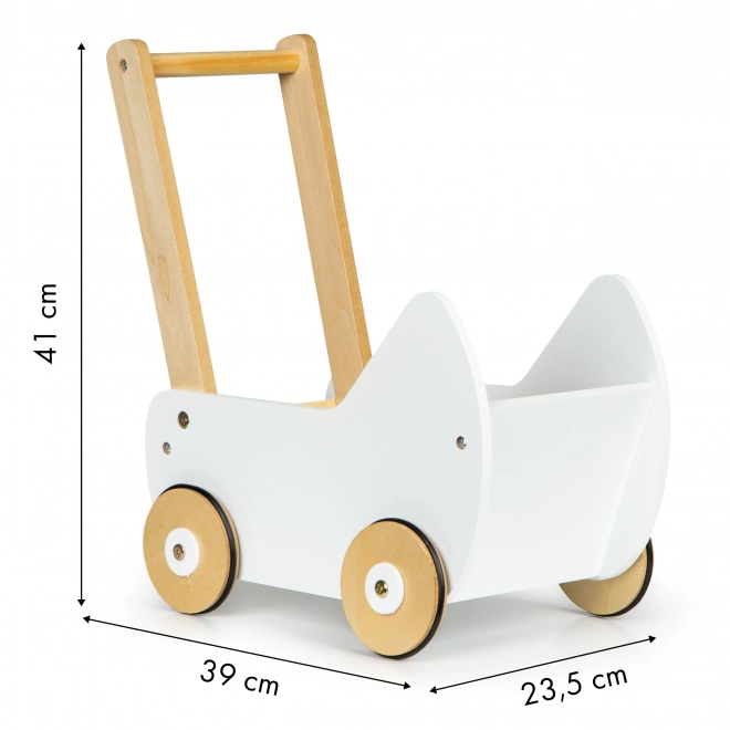 ECOTOYS Chariot en bois pour poupées blanc