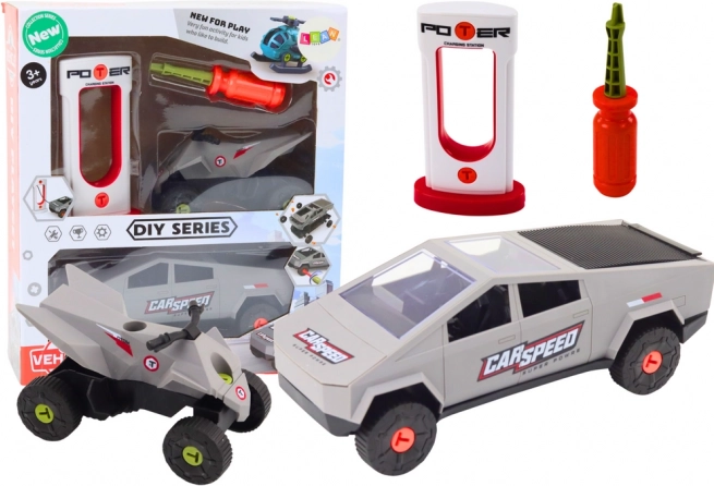 Kit voiture moderne avec quad à assembler DIY – gris