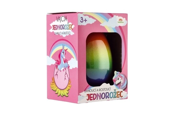 Œuf éclos et grandissant licorne plastique 7x10cm dans une boîte 9,5x13cm