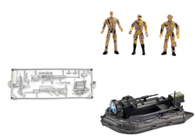 ensemble de jeu militaire avec un char, un avion de chasse et des soldats avec effets sonores