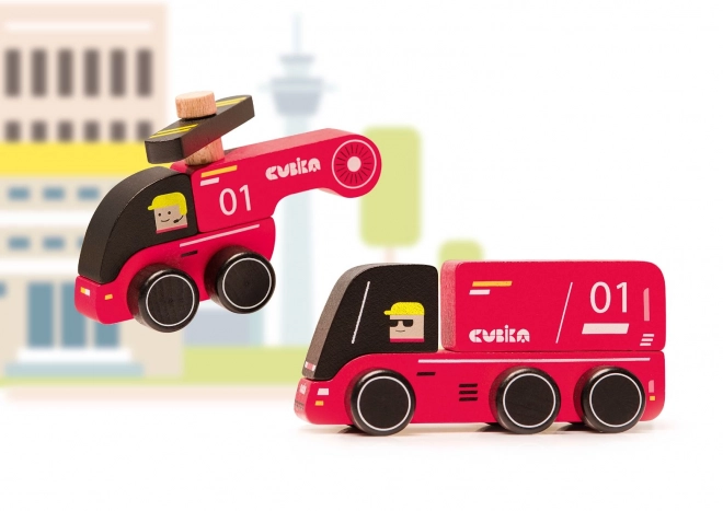 CUBIKA 15559 Pompiers - petite voiture en bois avec hélicoptère