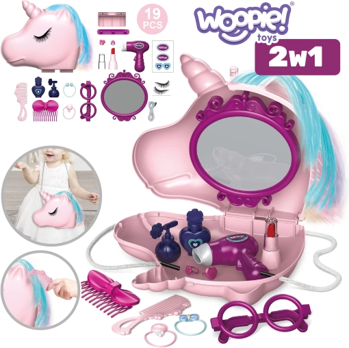 coiffeuse pour enfants 2-en-1 salon de beauté en sac licorne woopie