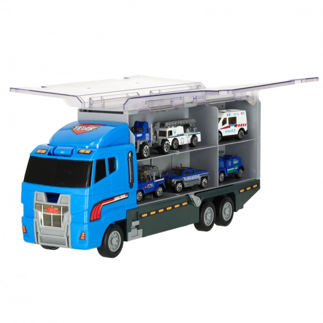 Camion avec voitures de police