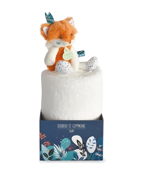 Doudou Couverture enfant en polaire avec peluche renard 70x100 cm