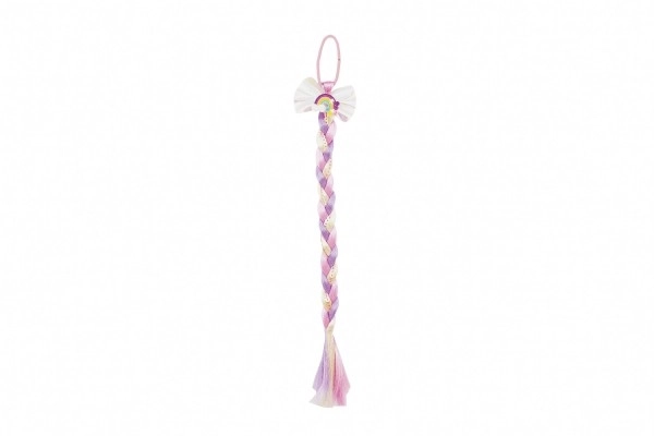 Élastique à cheveux avec nœud et longue tresse colorée à sequins 8x40cm en sachet