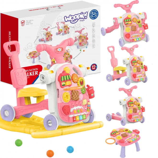 Chariot de marche multifonction 5 en 1 rose pour enfants