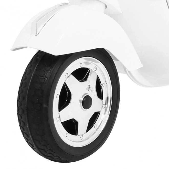 Scooter électrique pour enfants Vespa blanc avec roulettes auxiliaires, audio et similicuir
