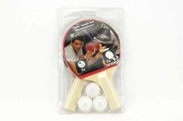 Set de tennis de table 2 raquettes + 3 balles sur carte 18x29cm
