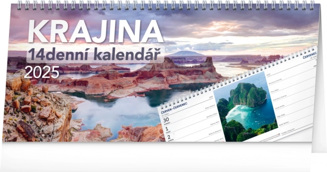 Calendrier de bureau NOTIQUE Paysage 2025 – 14 jours, 33 x 14,5 cm