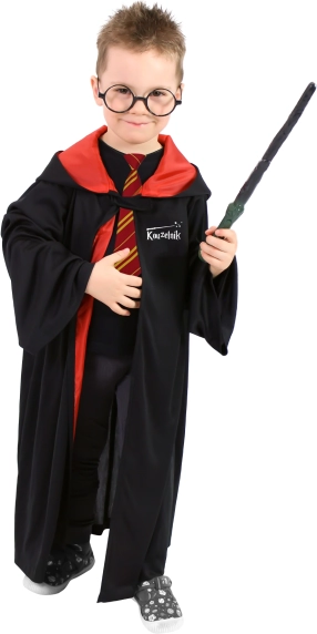 Cape de magicien pour enfant avec capuche, noir‑rouge, 3–7 ans (104–136 cm)