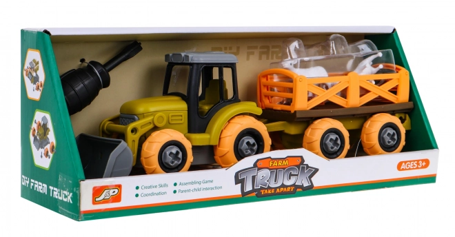 Tracteur dévissable avec pelle et remorque + tournevis + moutons Jouet pour enfants 3+
