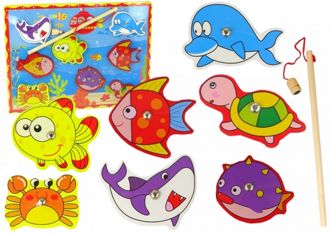Ensemble de Pêche Magnétique en Bois avec Poissons Colorés