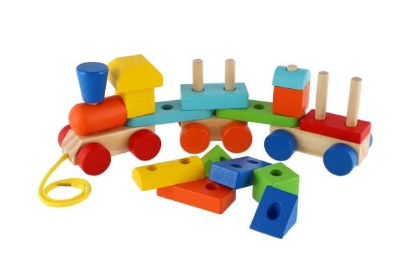 Petit train en bois coloré avec wagons de Mertens