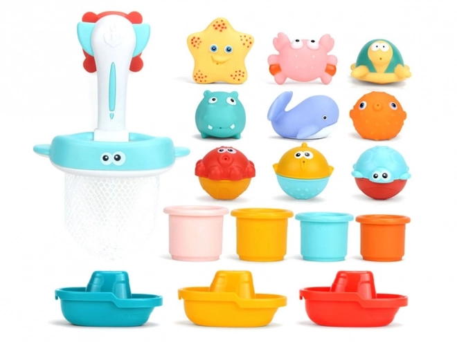 Jouets de bain avec organiseur bateaux et animaux