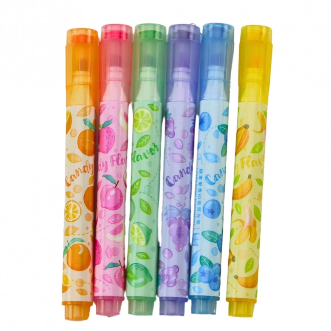 Surligneurs fruités colorés avec tampon - ensemble de 6 pièces