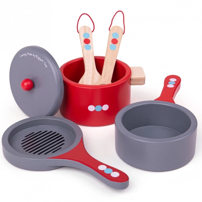 Bigjigs Toys Ensemble de vaisselle en bois à pois