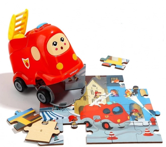 TOP BRIGHT Puzzle en bois avec jouet : Camion de pompiers 24 pièces